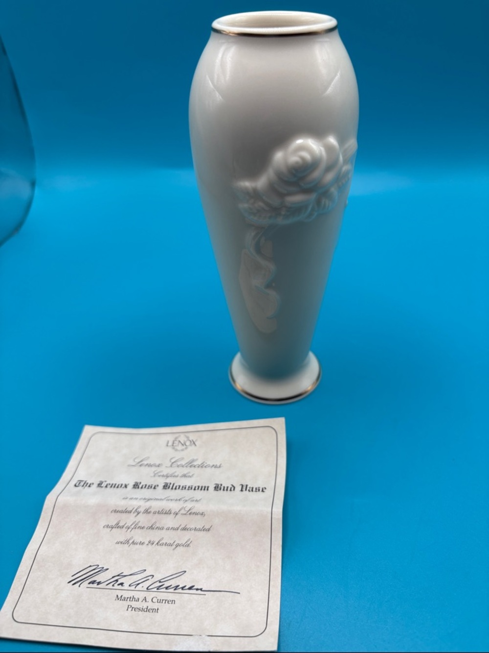 Lenox Rose Blossom Bud Vase with Gold Trim